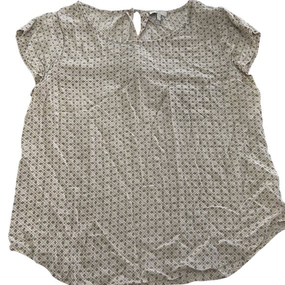Joie Top Womens Large Tan Gray Silk Geo Floral Keyhole Pullover Top - Picture 1 of 6